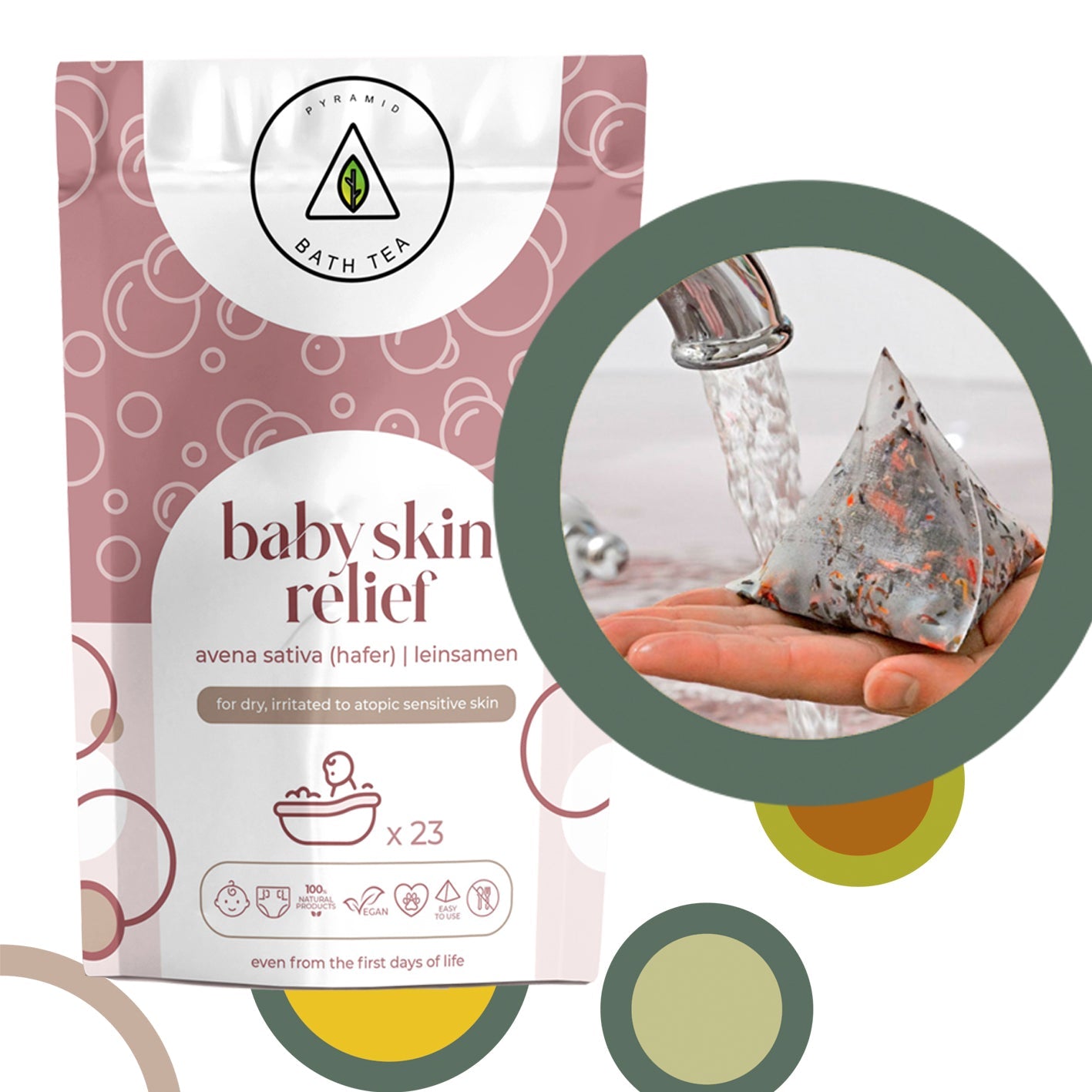 Soothing bath additive for newborns for skin care of babies, dermo-atopy, bath bag: 23 pieces